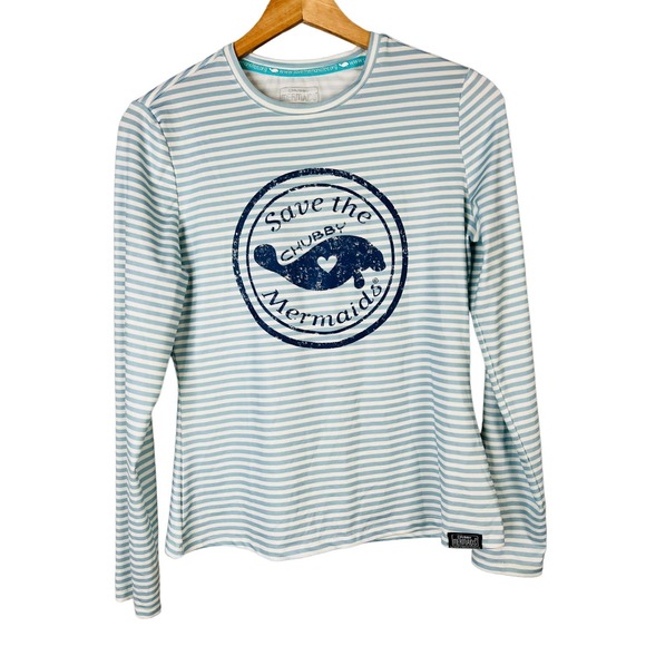 CHUBBY MERMAID Women's S Manatee Striped Long Sleeve Sun Beach Swim UPF‎ Shirt - Picture 5 of 5